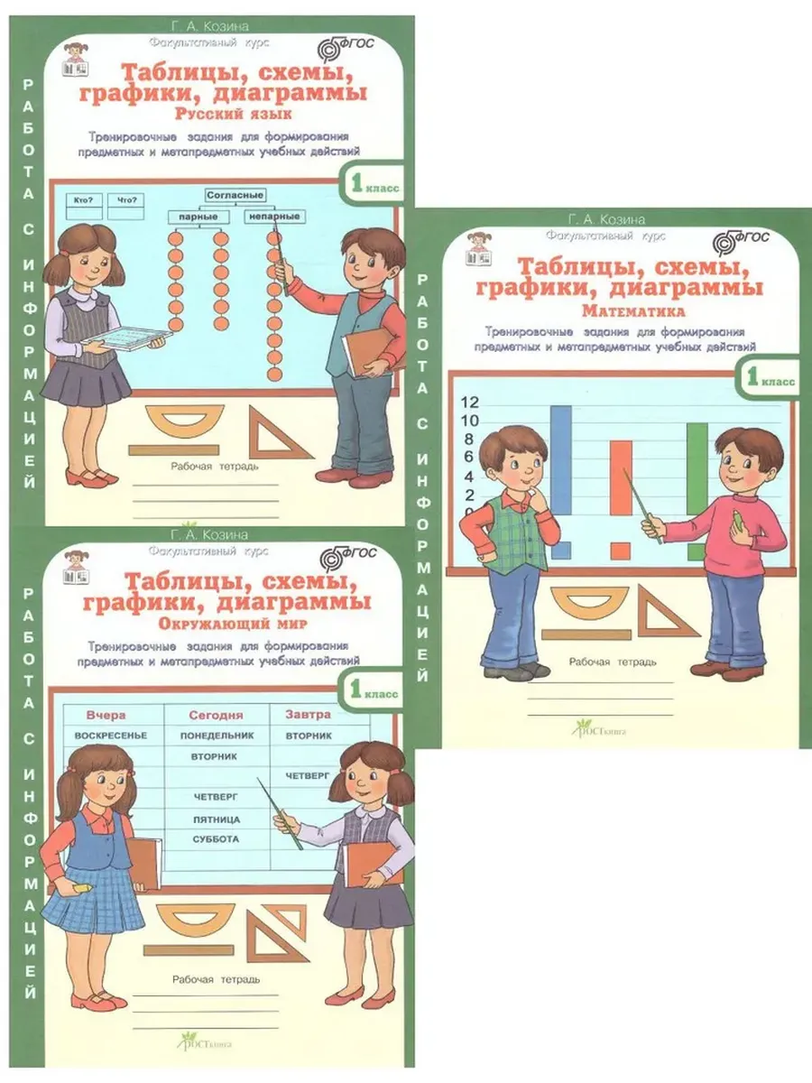 Таблицы, схемы, графики, диаграммы. 1 кл. Р/Т в 3-х ч. Русский язык. Математика. Окружающий мир.