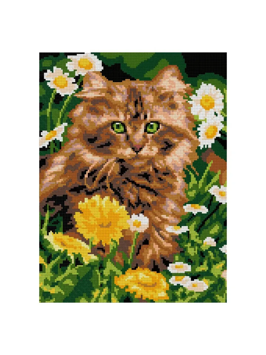 Ам-045 Алмазная мозаика 30*40 см (полное заполнение) "Котик в одуванчиках"