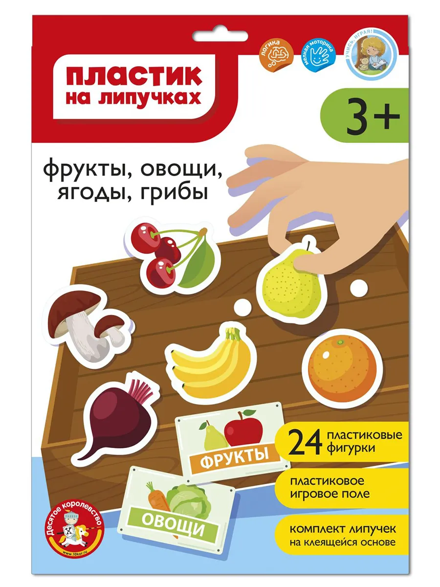 Пластик на липучках "Фрукты, овощи, ягоды, грибы" (конверт А4)