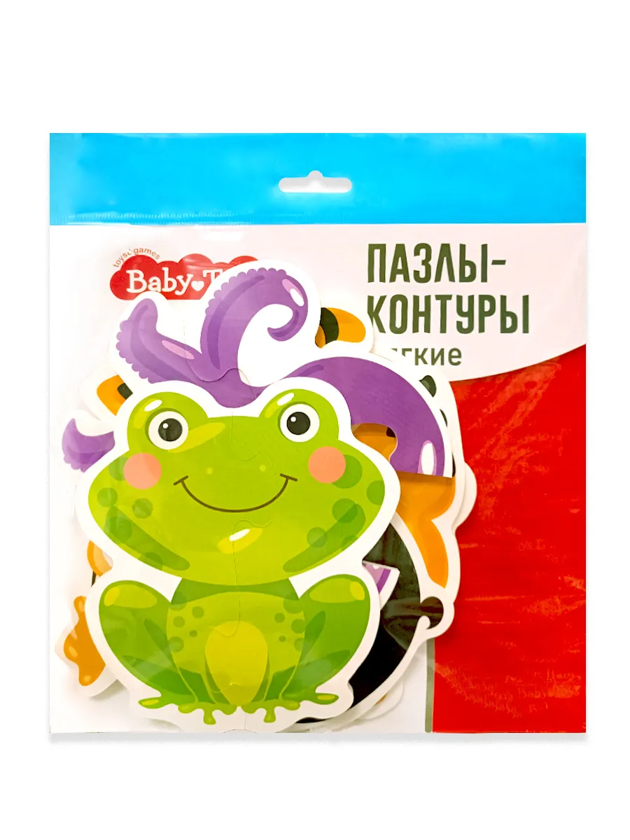 Пазлы-контуры "Зверята" 6 фигурок Baby Toys (мягкие)