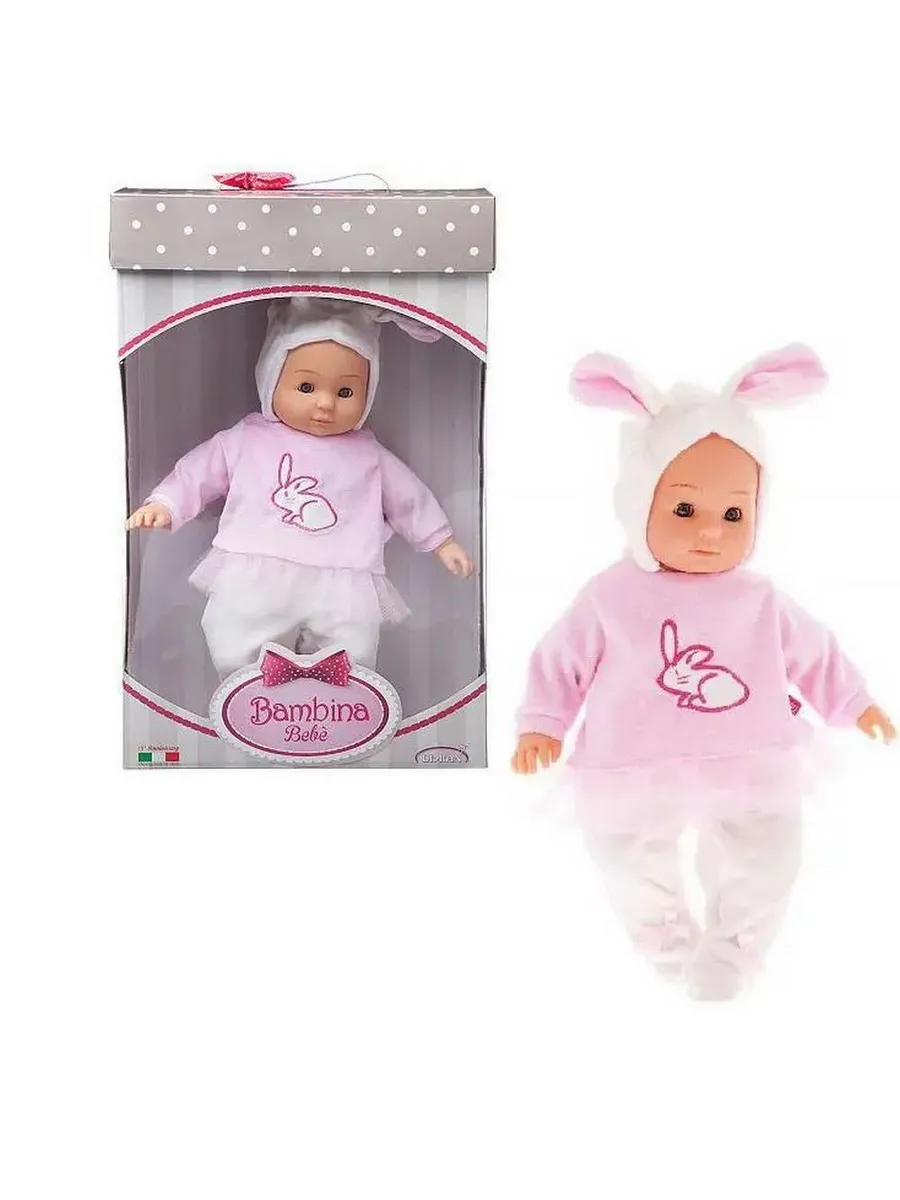 Пупс-кукла "Bambina Bebe", в кофточке с кроликом, глаза закрываются