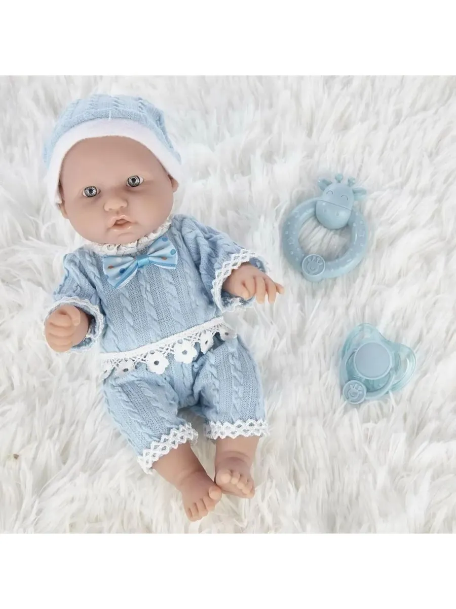 Пупс "Pure Baby", 25см, в голубых кофточке, шортиках, шапочке, с аксессуарами, в коробке