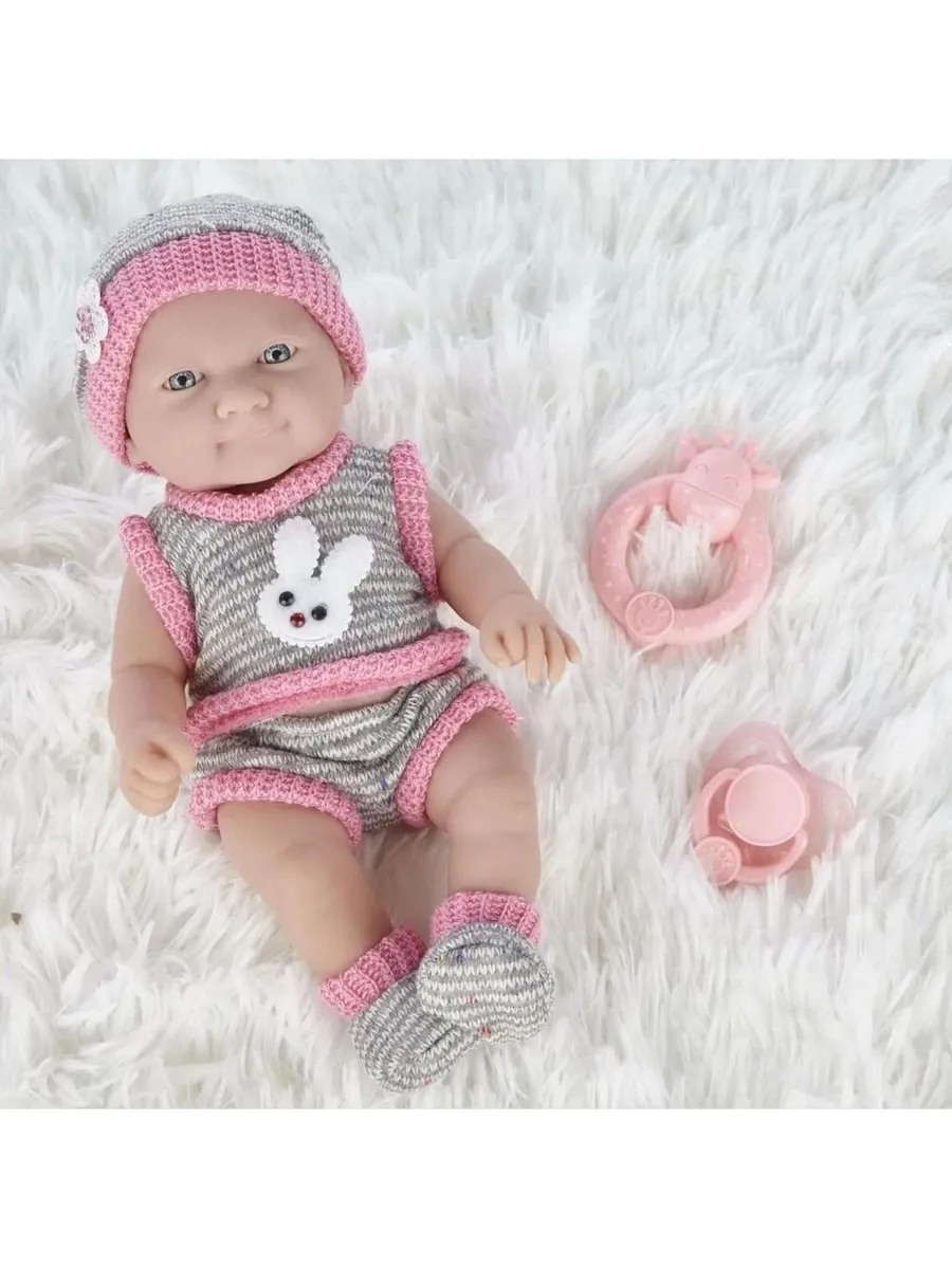 Пупс "Pure Baby", 30см, в серых кофточке, шортиках, шапочке и носочках, с аксессуарами, в коробке