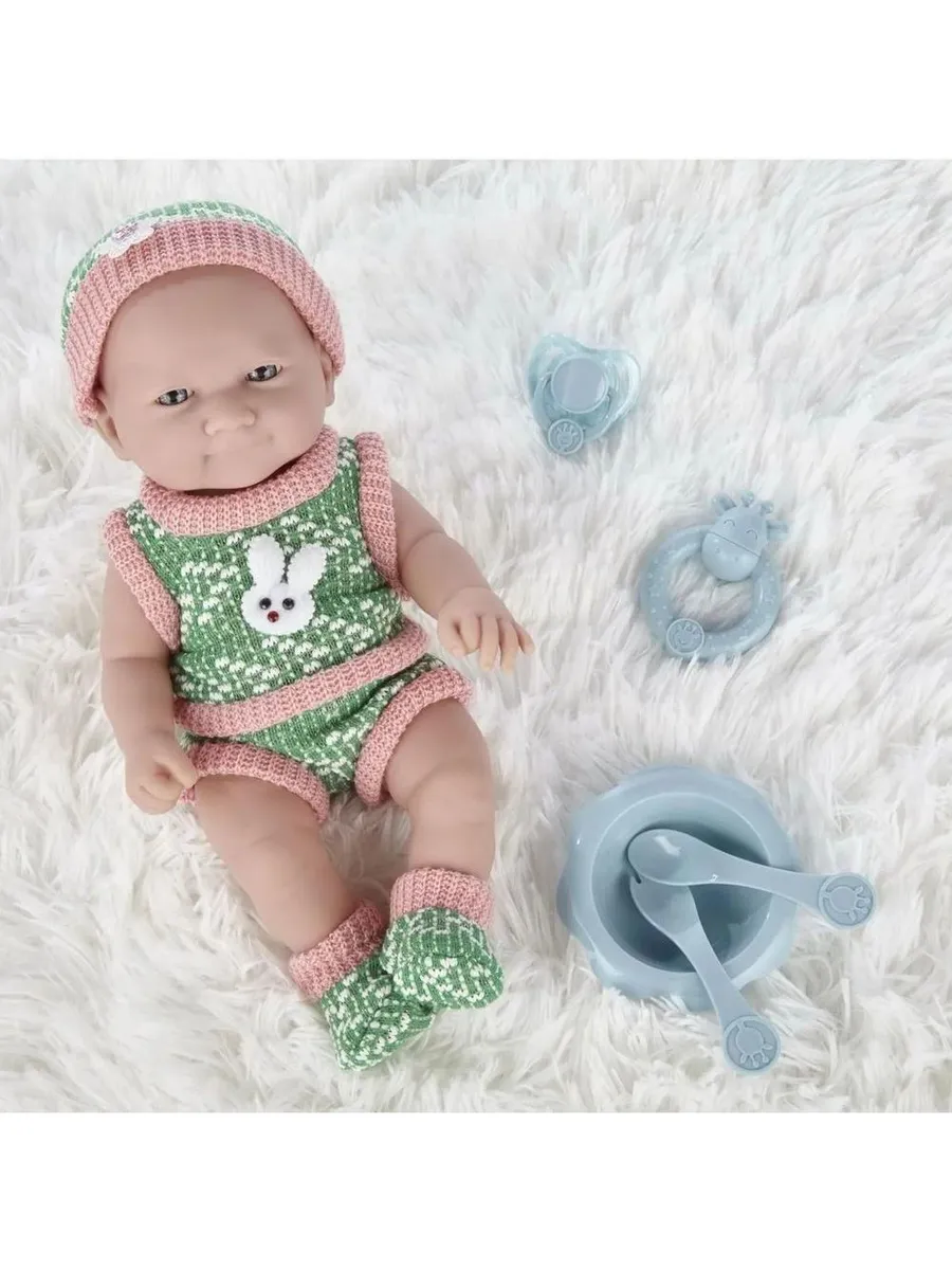 Пупс "Pure Baby", 30см, в зеленых кофточке, шортиках, шапочке и носочках, с аксессуарами