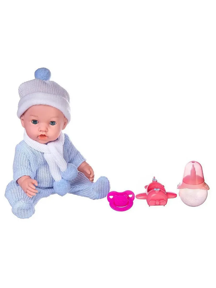 Пупс "Baby Ardana", 30см, в синем комбинезончике, шапочке и шарфике, с аксессуарами, в коробке