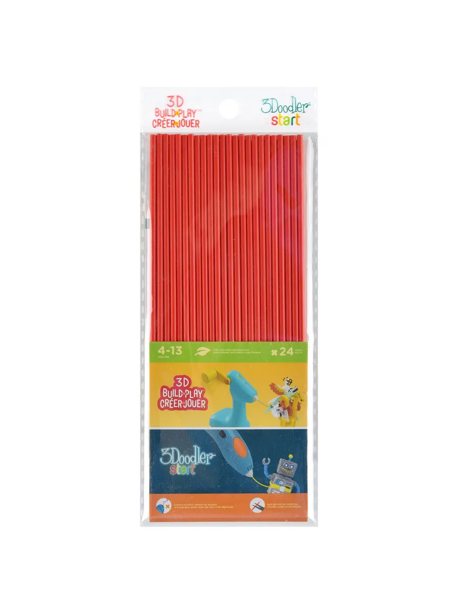 Эко-пластик к 3Д ручке 3DOODLER START, цвет красный, 24 шт.