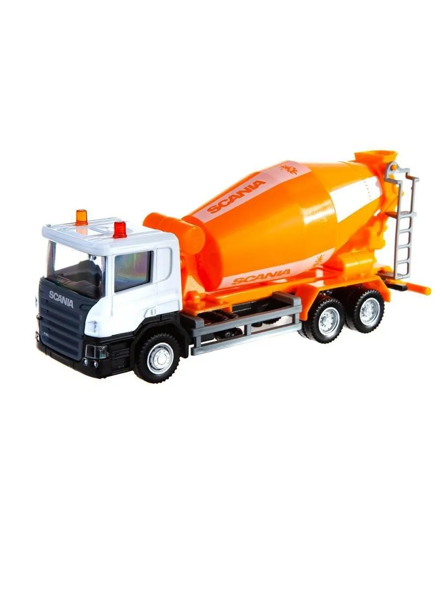 Машина металлическая RMZ City 1:64 Бетономешалка Scania, без механизмов, цвет оранжевый,