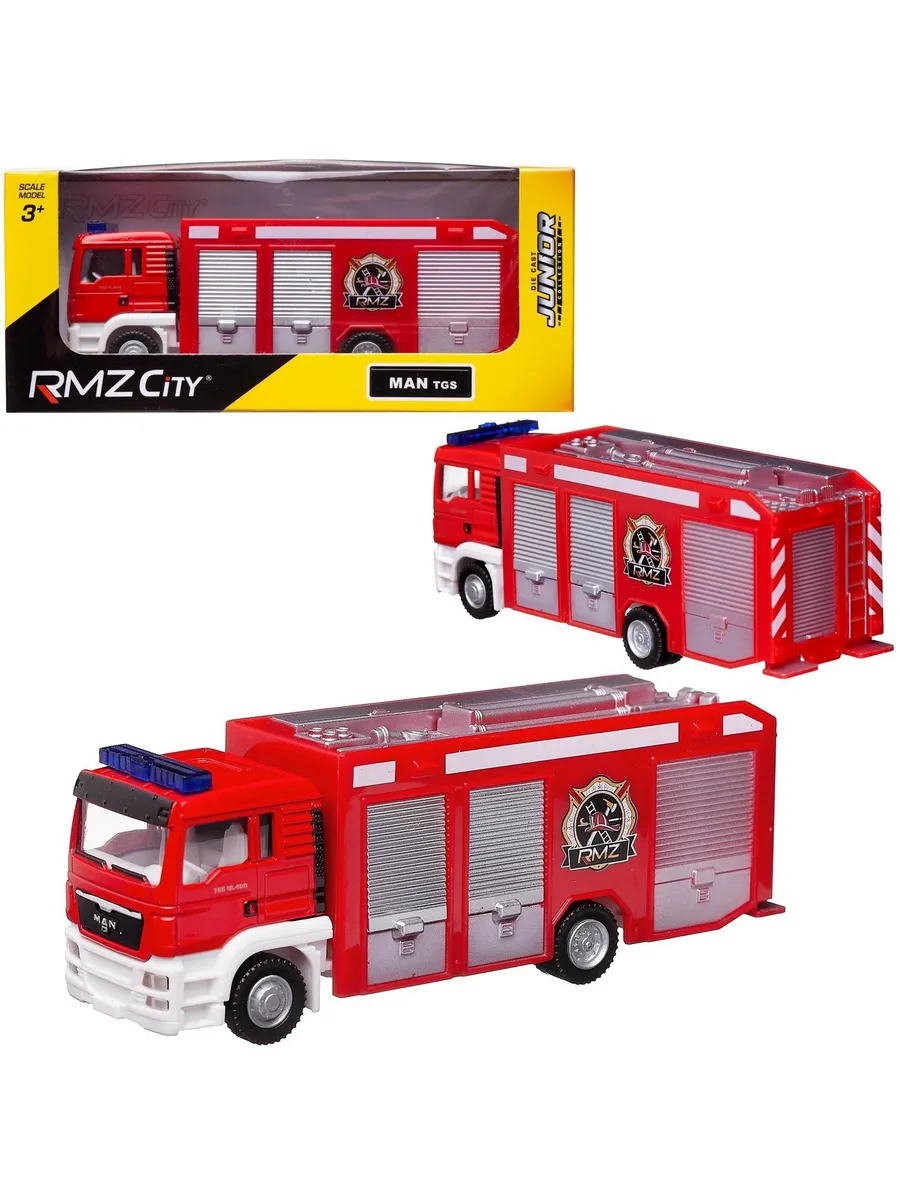 Машина металлическая RMZ City 1:64 пожарная машина MAN, без механизмов, цвет красный