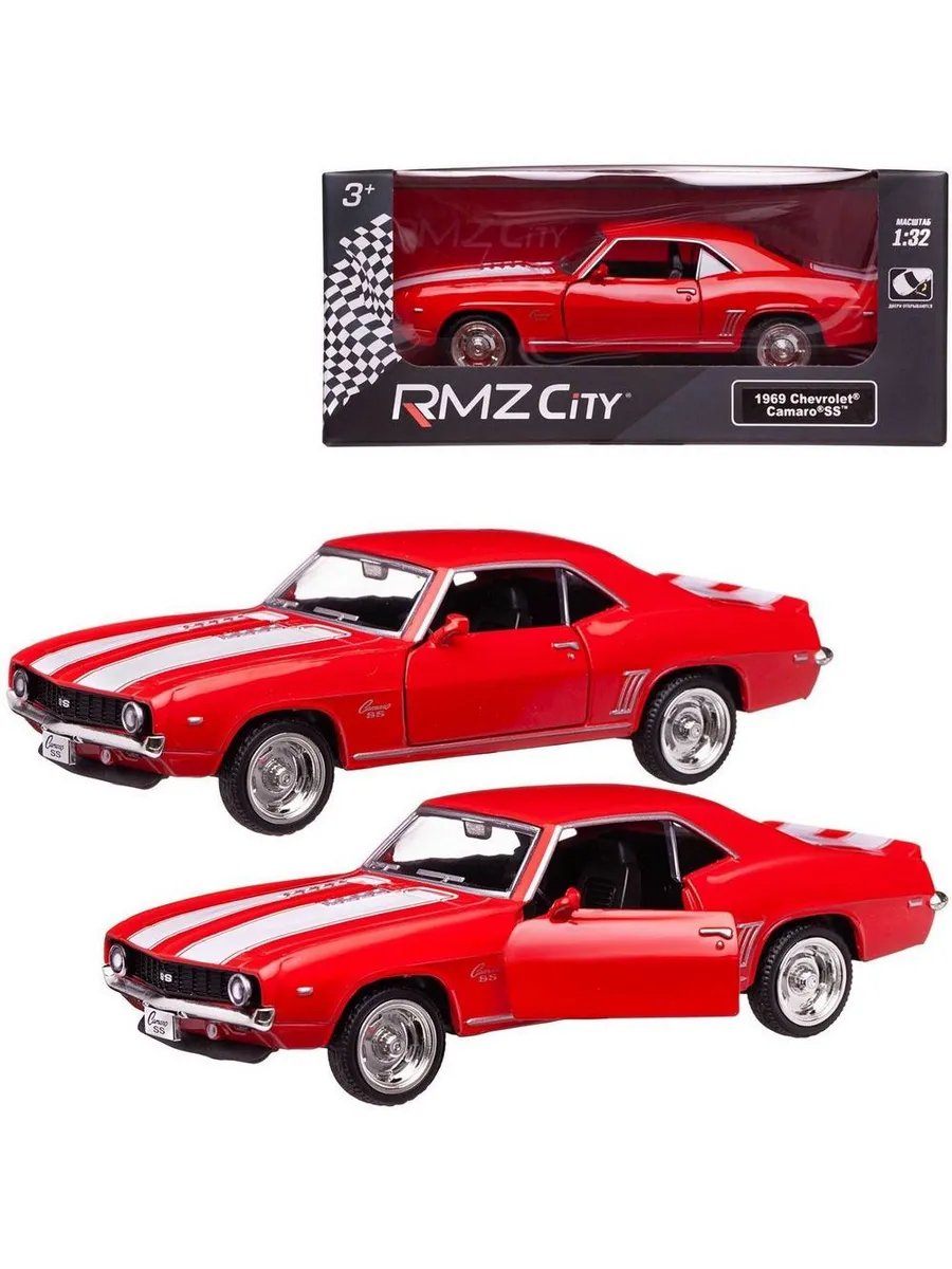 Машина металлическая RMZ City серия 1:32 Chevrolet Camaro 1969, инерционная, красный цвет с полосой