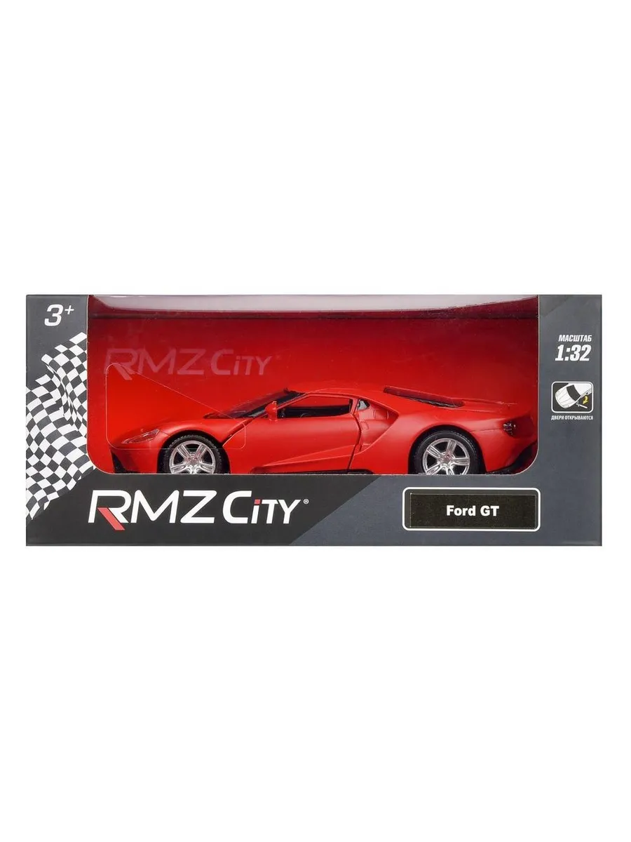 Машина металлическая RMZ City серия 1:32 Ford GT 2019, инерционный механизм, красный матовый цвет.