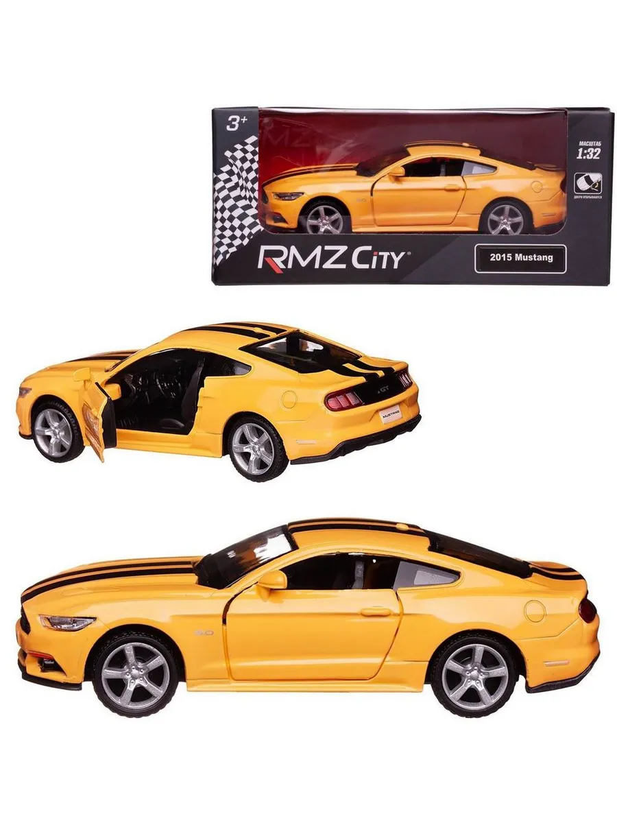 Машина металлическая RMZ City серия 1:32 Ford Mustang GT 2015 with Strip инерционная, цвет желтый