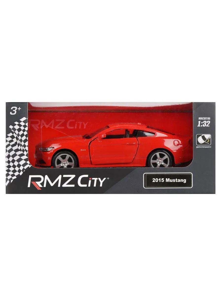 Машина металлическая RMZ City серия 1:32 Ford Mustang GT 2015 with Strip инерционная, цвет красный,
