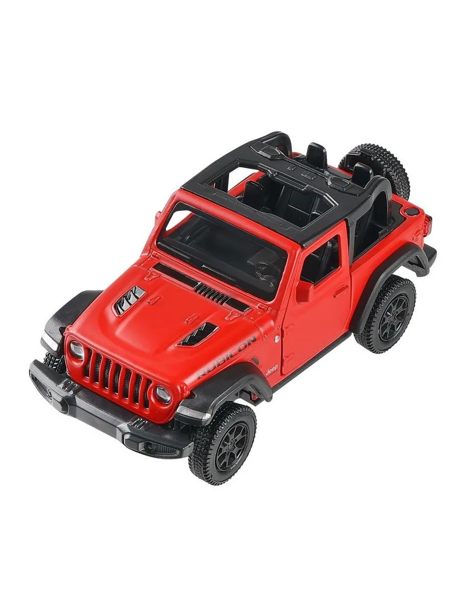 Машина металлическая RMZ City серия 1:32 Jeep Rubicon 2021 открытый верх, инерционный механизм, красный матовый цвет.
