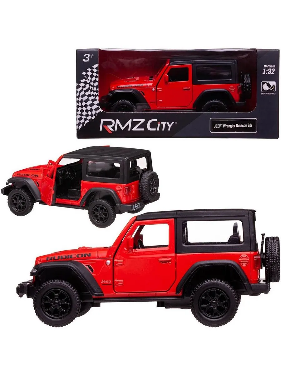 Машина металлическая RMZ City серия 1:32 Jeep Wrangler Rubicon 2021, закрытый верх, инерционная, красный цвет.