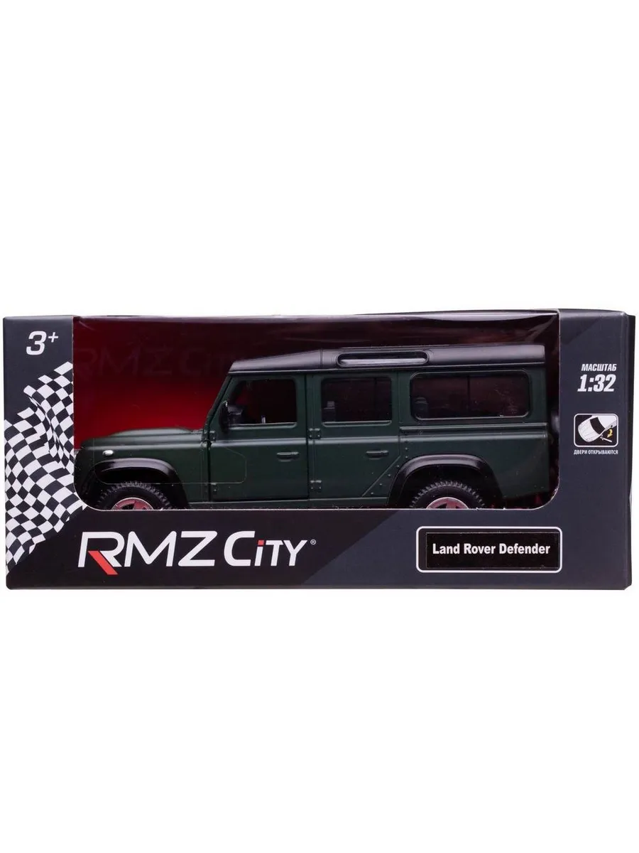Машина металлическая RMZ City серия 1:32 Land Rover Defender, инерционная, темно-зеленый матовый цвет,