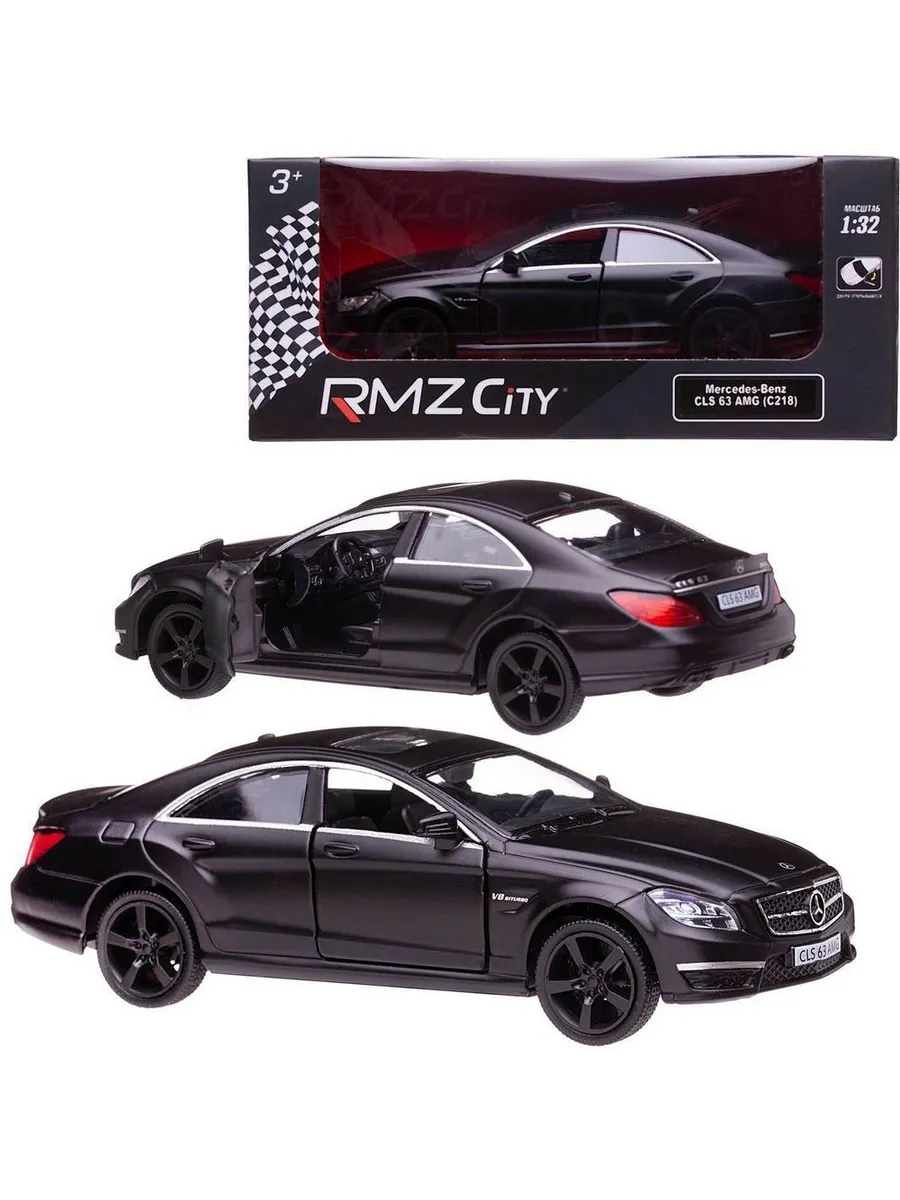 Машина металлическая RMZ City серия 1:32 Mercedes Benz CLS 63 AMG, инерционная, черный матовый цвет