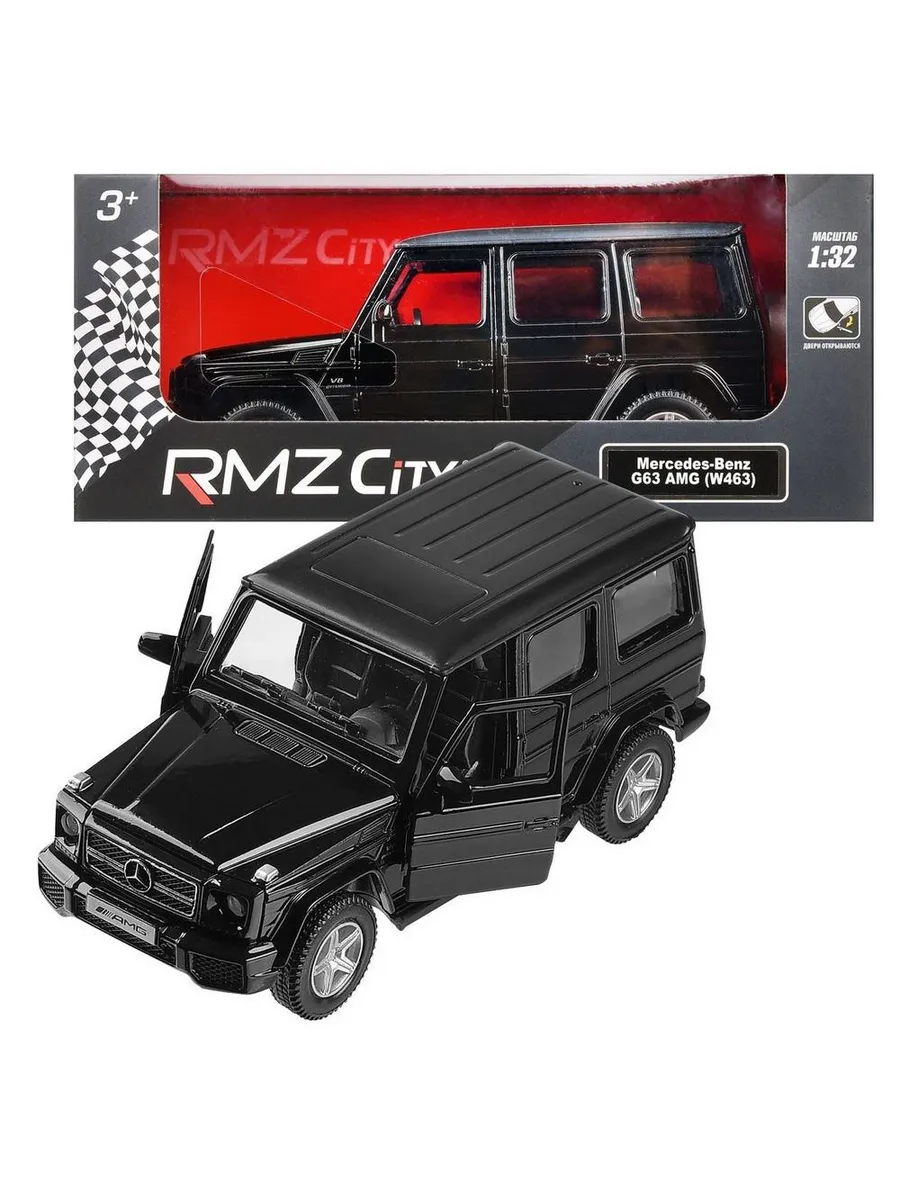 Машина металлическая RMZ City серия 1:32 Mercedes Benz G63 AMG,инерционный механизм, двери открываются, черный цвет.