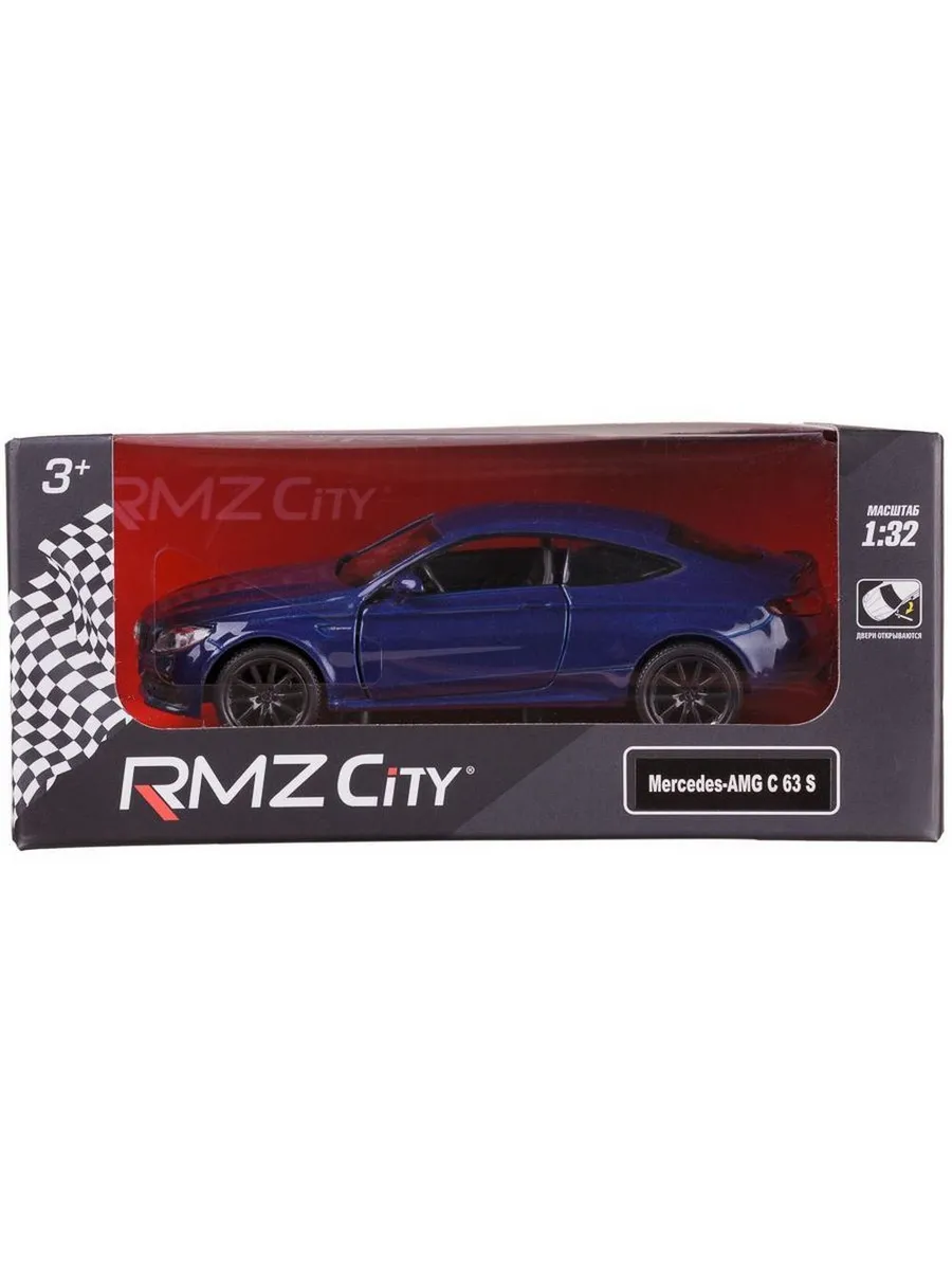 Машина металлическая RMZ City серия 1:32 Mercedes-Benz C63 AMG Coupe 2019, синий цвет, инерционный механизм, двери открываются