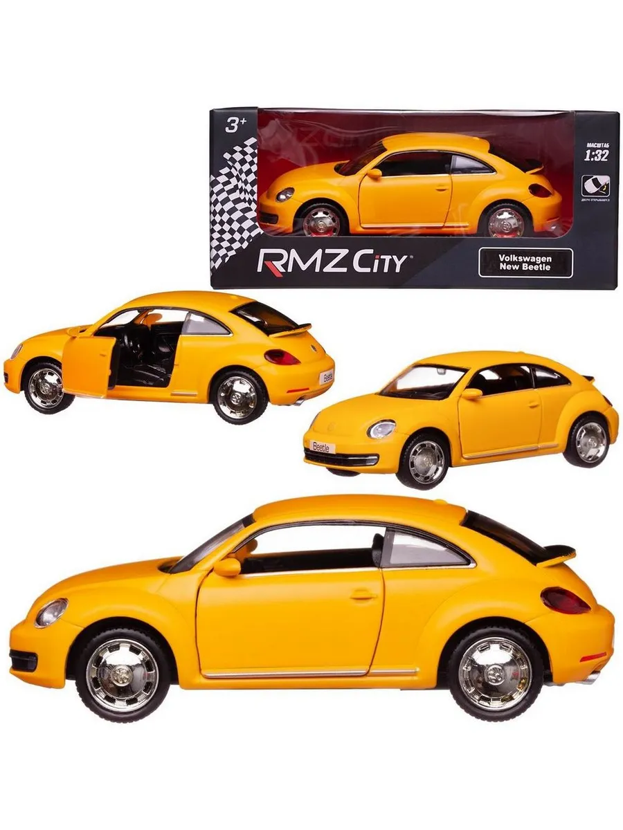Машина металлическая RMZ City серия 1:32 Volkswagen New Beetle 2012, инерционная, желтый матовый цвет