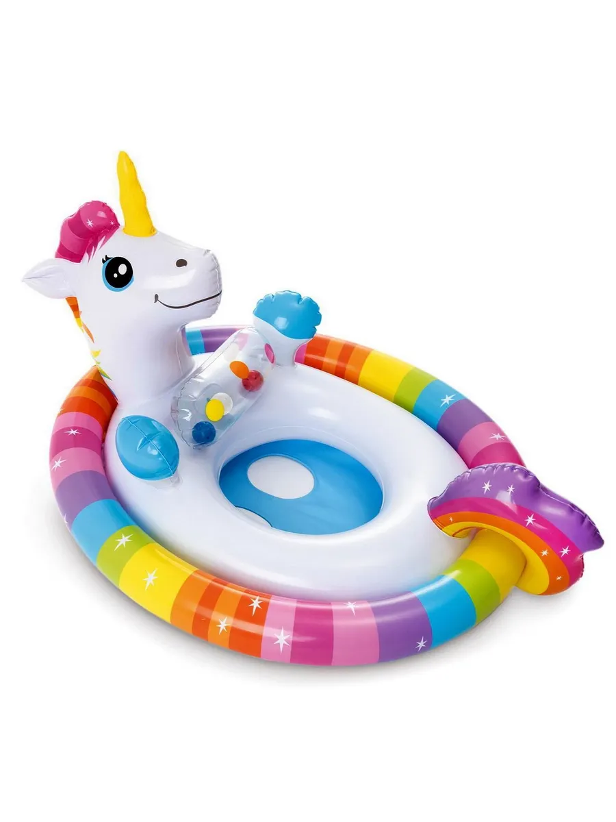 Круг надувной INTEX для малышей с трусами See-Me Sit Pool RidersЗверята-обнимашки Единорог, 77х58см