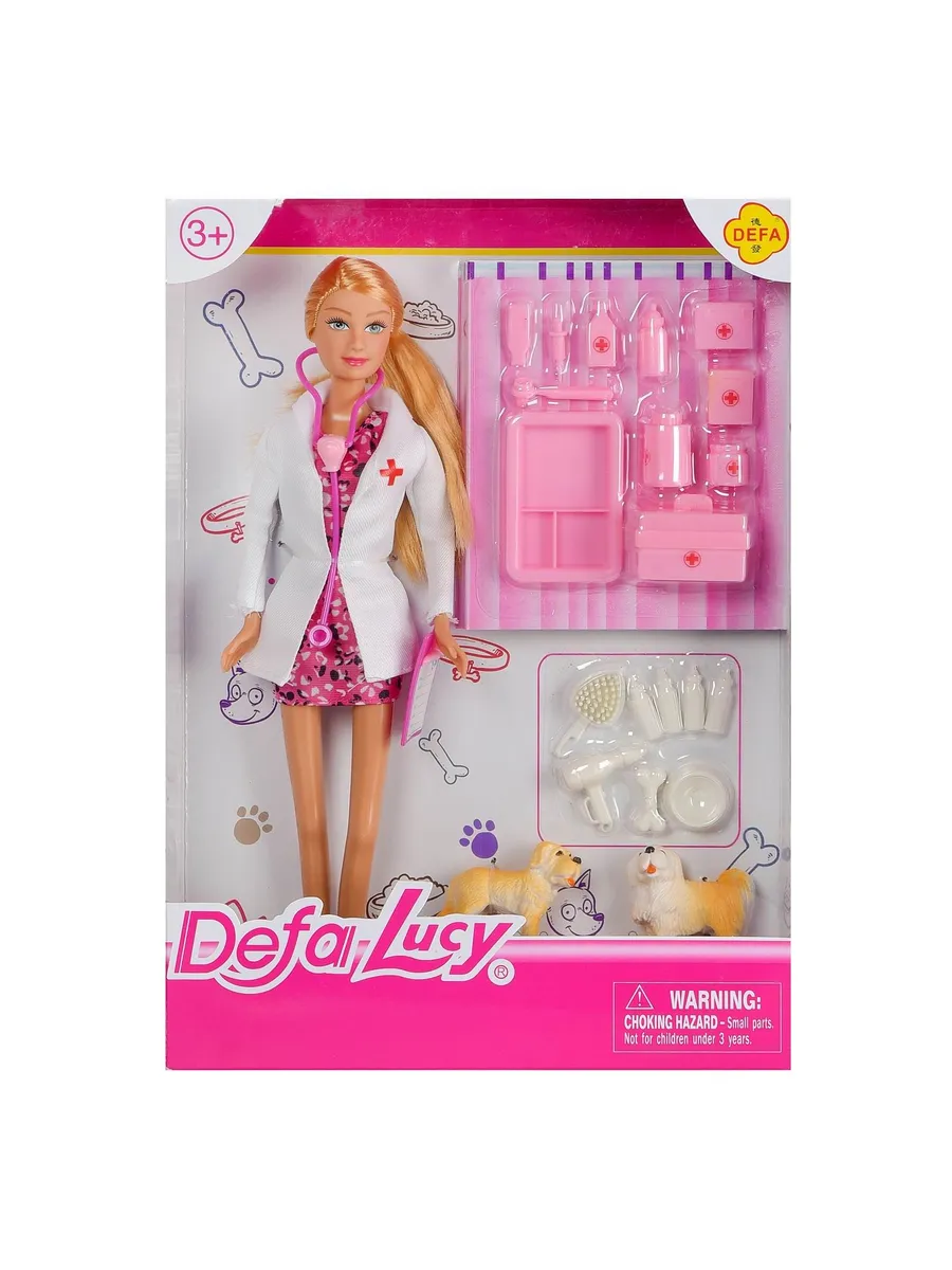 Кукла Defa Lucy "Ветеринар" (девушка), в наборе с 2 собачками и игровыми предметами, высота куклы 29 см