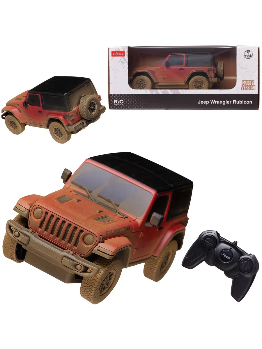 Машина р/у 1:24 JEEP Wrangler Rubicon-Muddu version, красный. Модель с эффектом загрязнения.