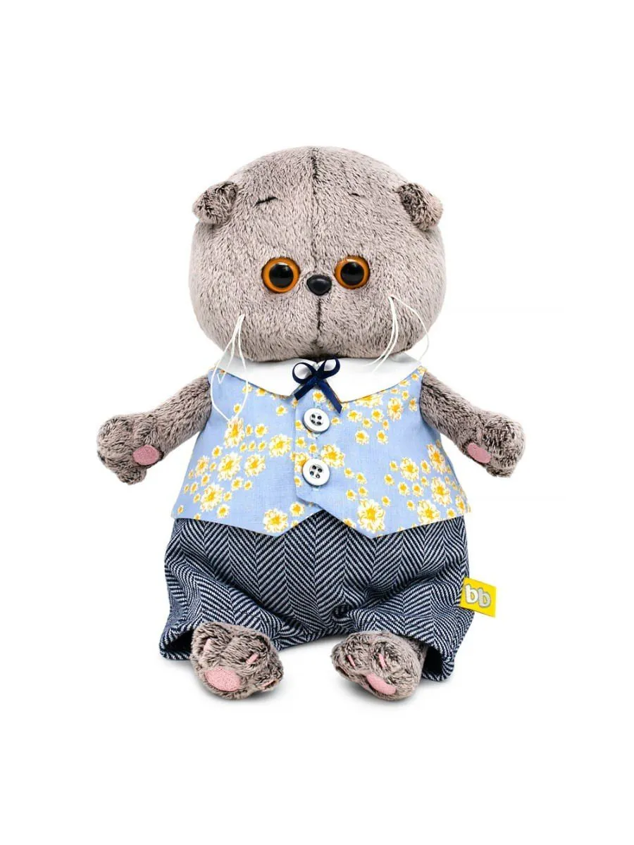 Кот Басик BABY в жилете в цветочек и брючках 20 см