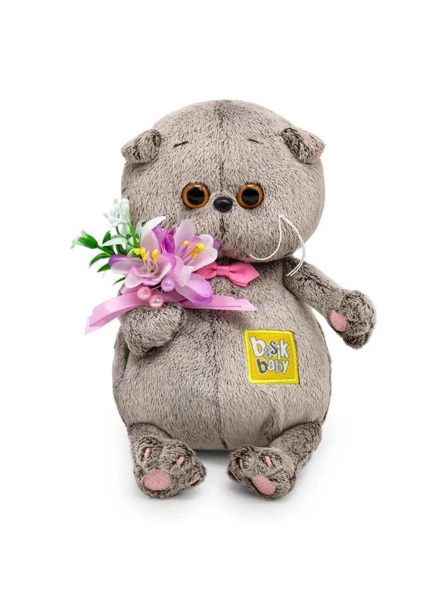 Кот Басик BABY с подснежниками 20 см