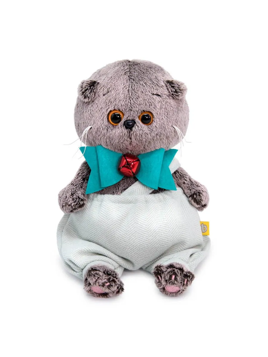 Кот Басик BABY в шортиках и банте с колокольчиком 20 см