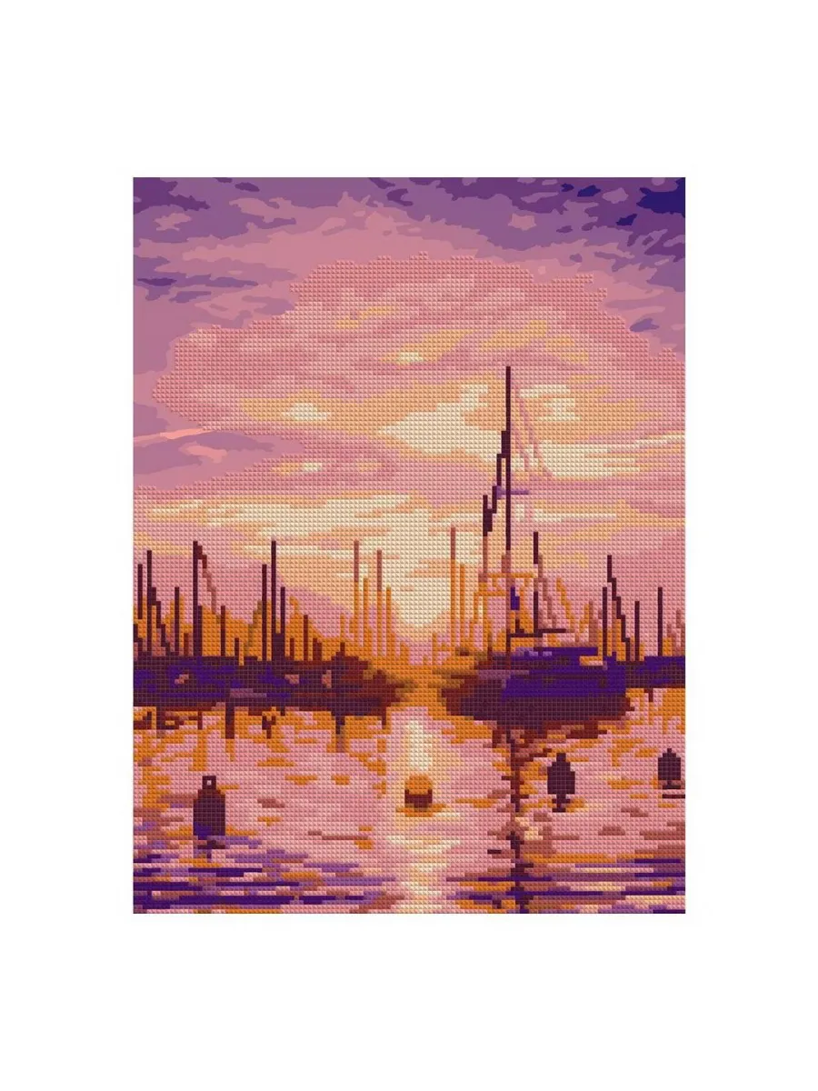 Мозаика алмазная (частичное заполнение) "Гавань на закате" 30*40 см