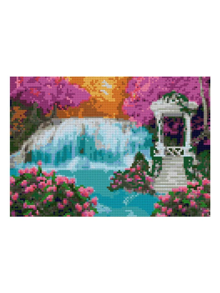 Мозаика Алмазная 21*30 см (полное заполнение) "Беседка у водопада"