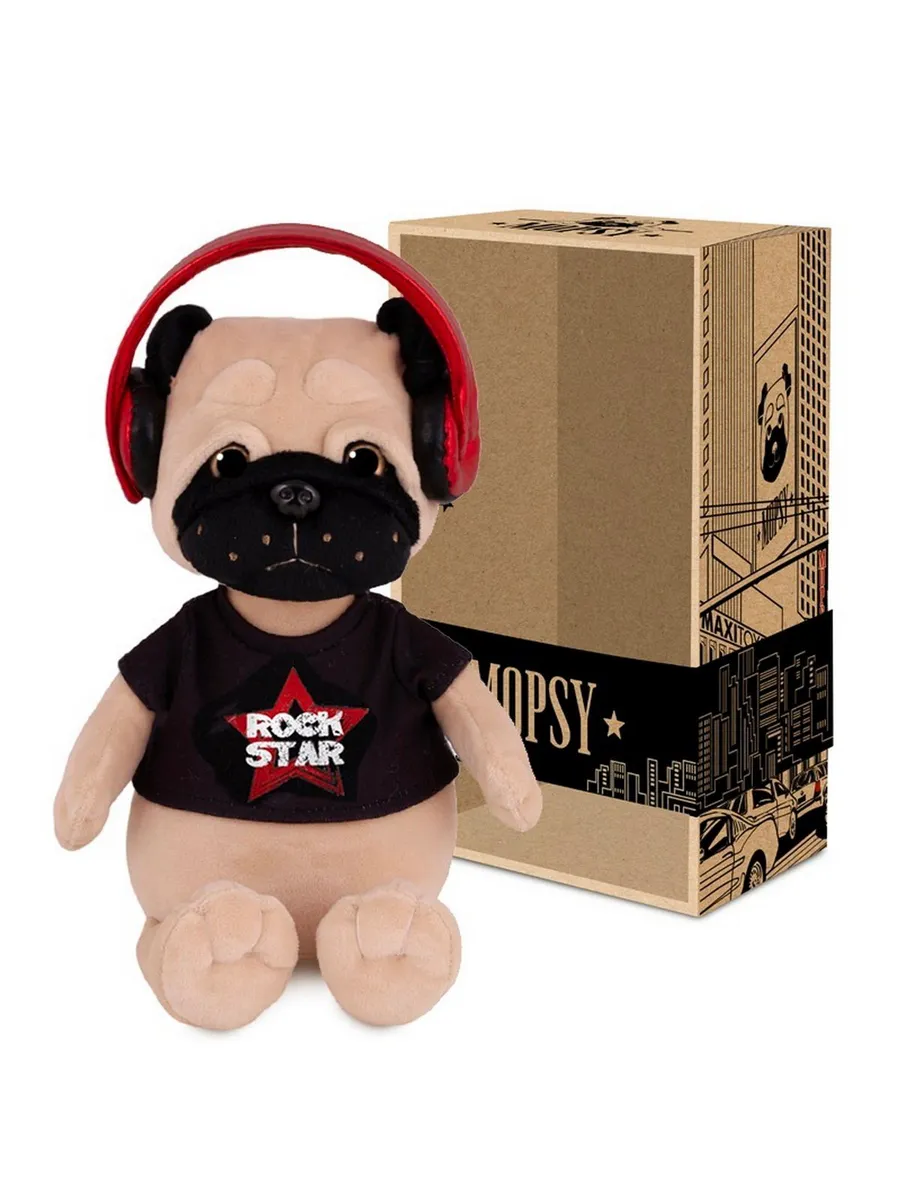 Собачка Мопс Мопси Рокер в Футболке с Наушниками 20 см в Коробке Mopsy