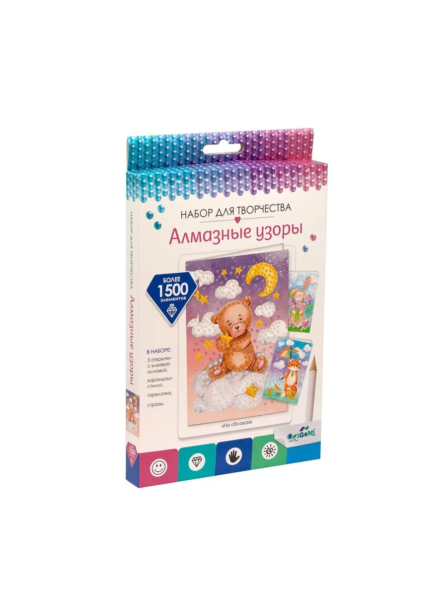 Набор для творчества ORIGAMI Алмазные узоры Набор открыток в коробк На облаках 3 шт