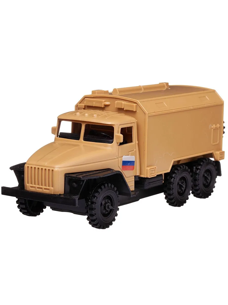 Машинка военная БронеДром Урал-4320 инерционная бежевый 17*6,5*8,5 см