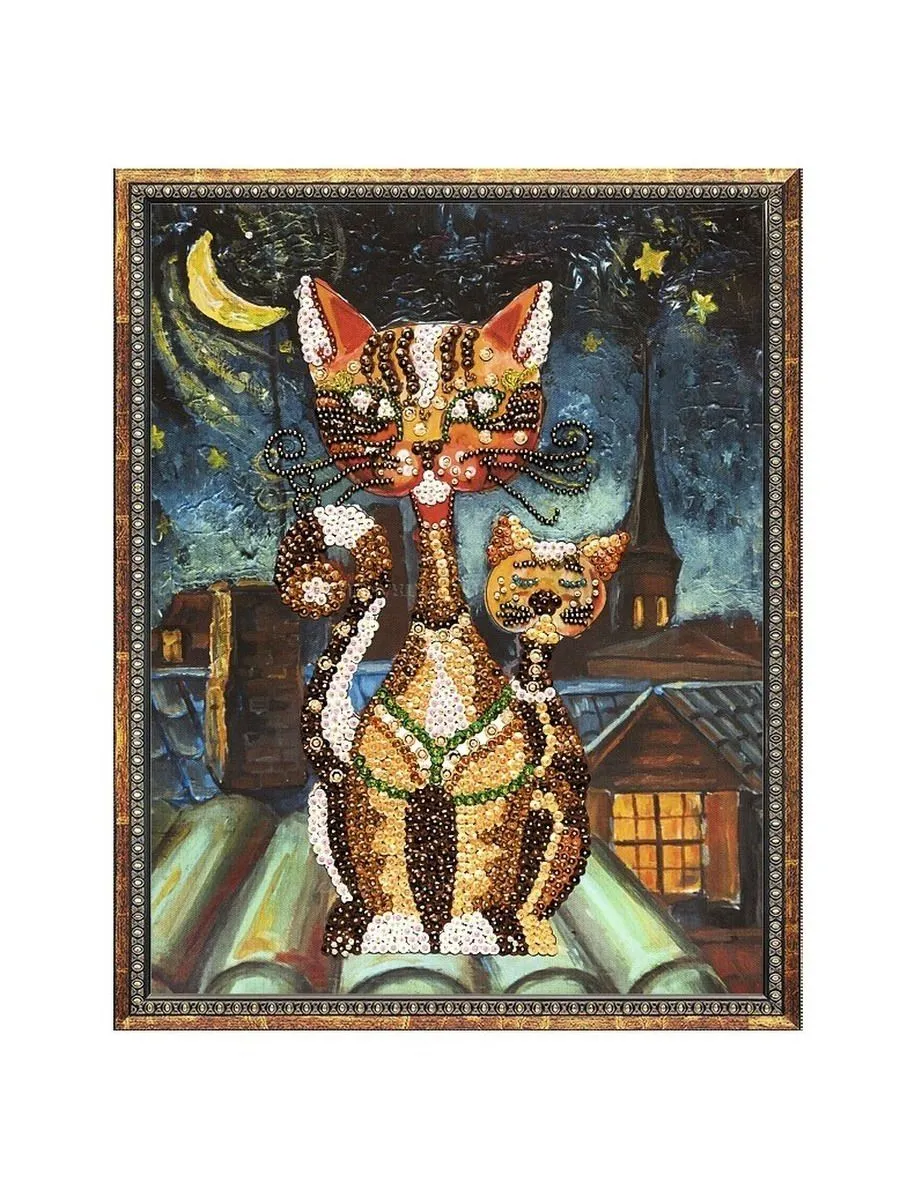 Мозаика из пайеток на холсте Коты 30*40 см