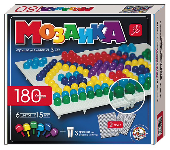 Детская мозаика пластмассовая (180 элементов и 2 поля)