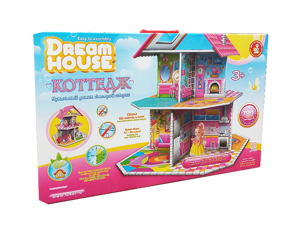 Кукольный двухэтажный домик быстрой сборки «Коттедж». Серия Dream House