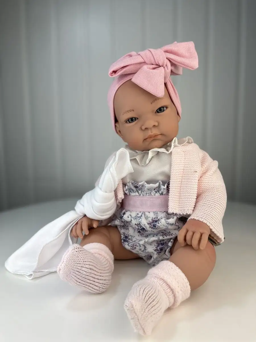 Пупс "Дженни", в вязаной розовой кофте, повязке и носках, с одеялом, 47 см, арт. 46403